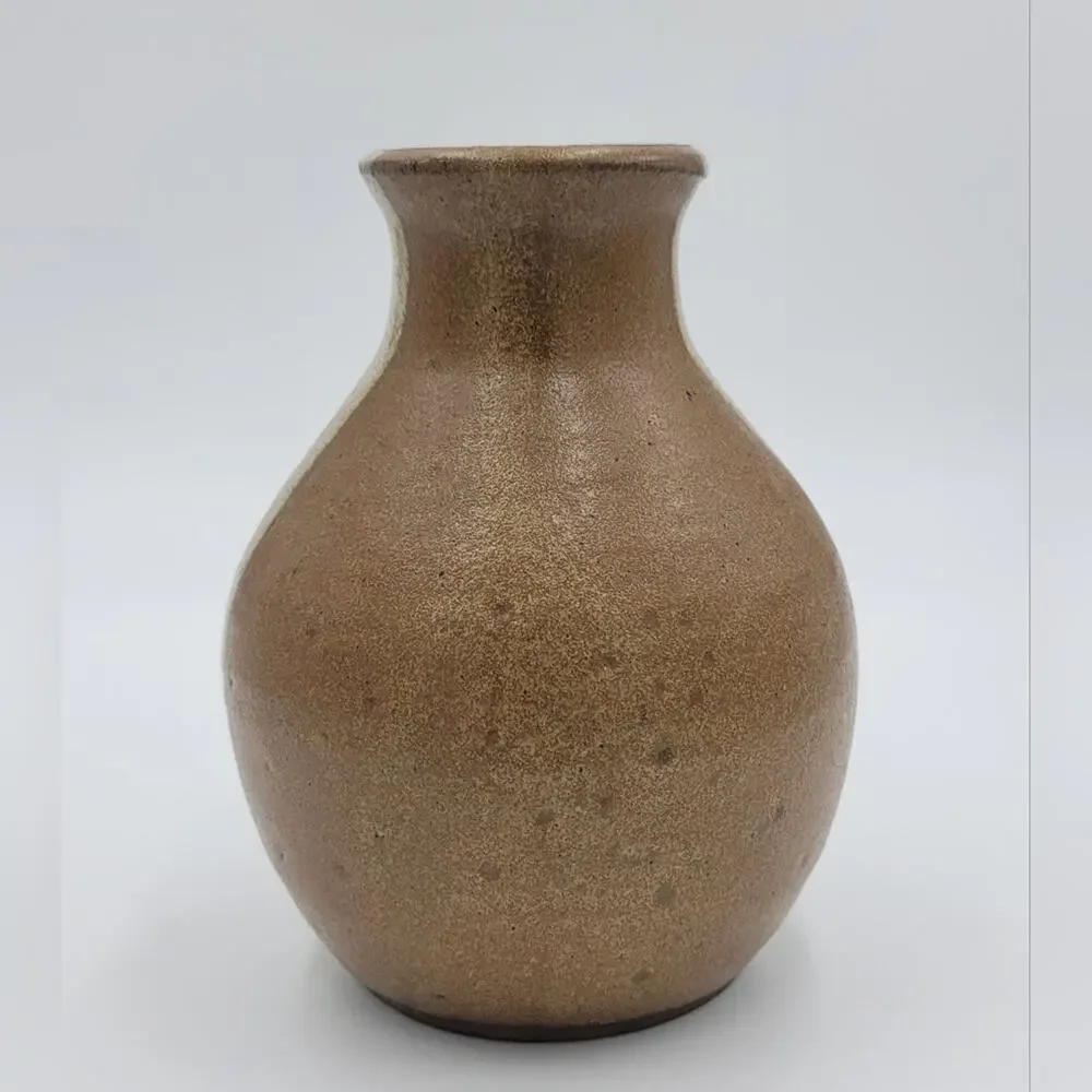 Vintage tri color earthtone handmade ceramic earthenware folk art vase